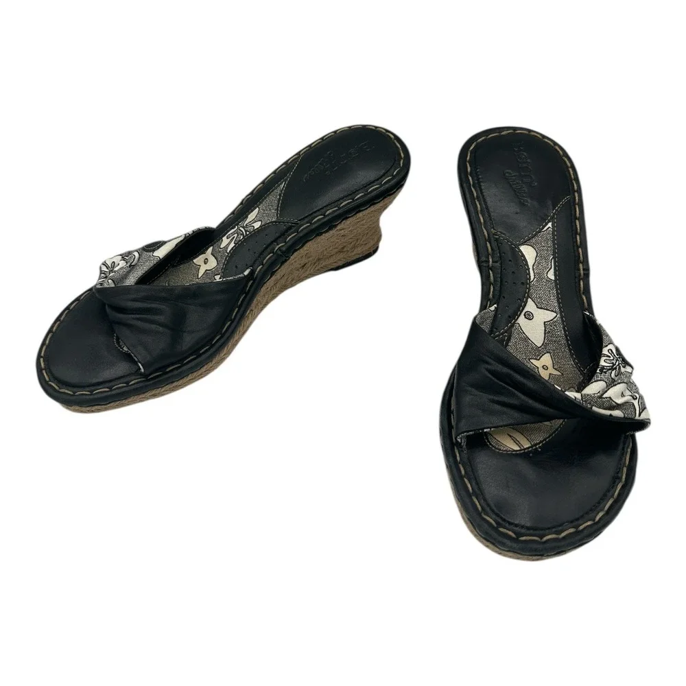Born Womens‎ Black Floral Wedge Espadrille Sandals Size 8